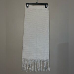 Freshman 1996 NWOT ivory crochet knit fringed modest skirt size S